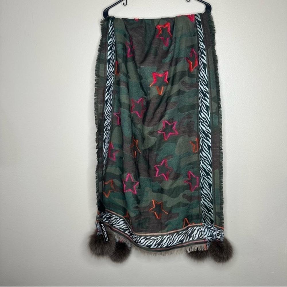 Mitchie's Matchings Camo Scarf with Zebra and Stars, Army‎ Wool Blend SCBS09
